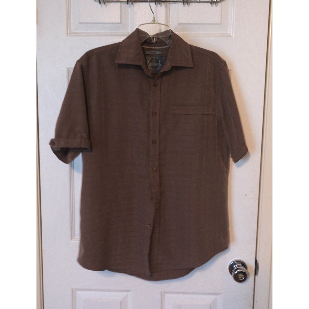 Bruno New York Men's L Brown Solid Short Sleeve Point Collar Button-Up Shirt